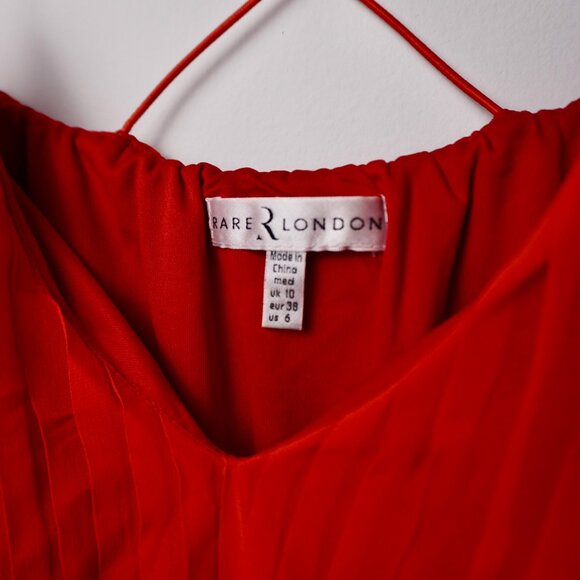 Rare London Red Pleated Off-Shoulder Romper with Bell Sleeves - Picture 7 of 7